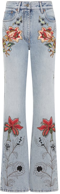 Valentino Valentino Denim 5 Pockets Embroidered Flowers Jeans