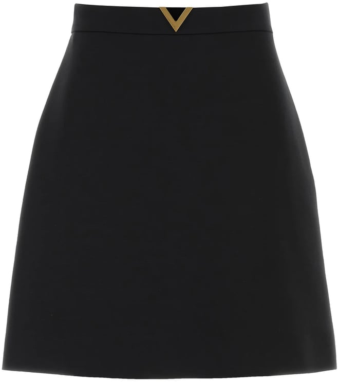 Valentino Black Structured A-line Cotton Mini Skirt