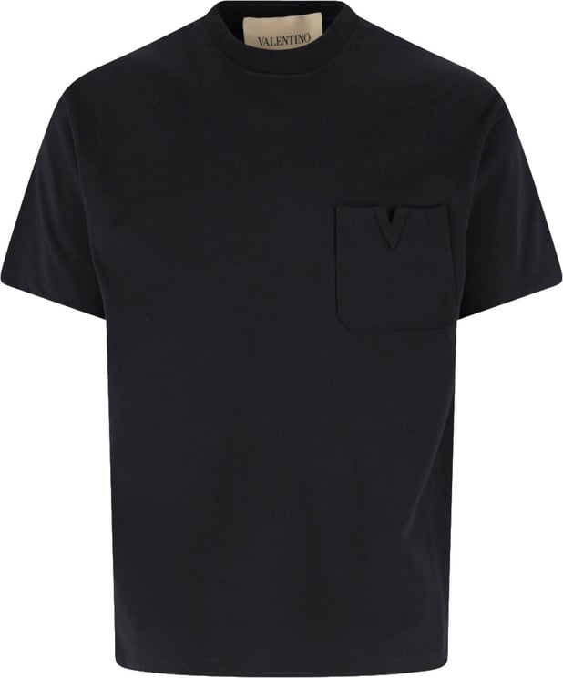 Valentino Black V Detail Minimalist Cotton T-shirt
