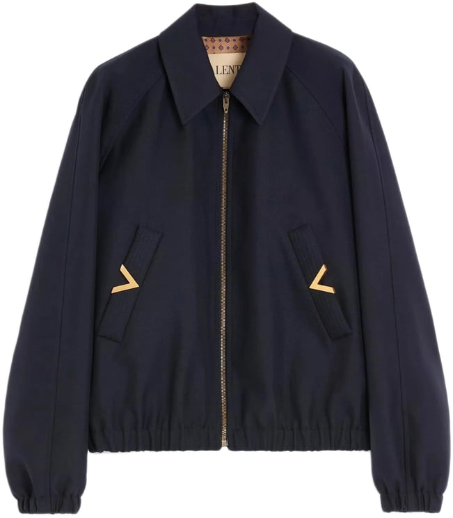 Valentino Dark Navy Polyester Classic Collar Jacket