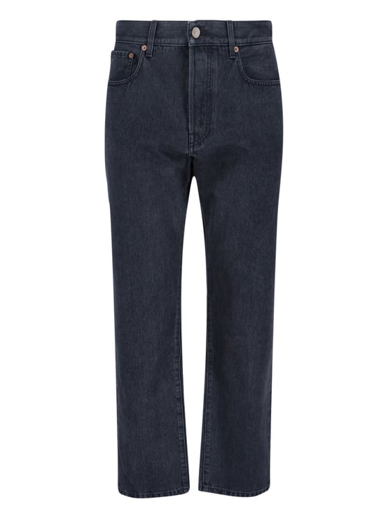 Valentino Straight-Leg Black Denim Jeans with Logo Patch