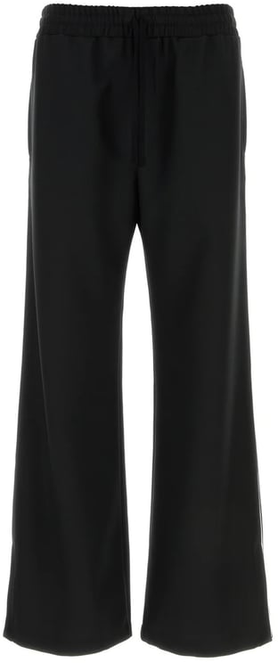 Valentino Black Wide-leg Logo Plaque Jersey Pants