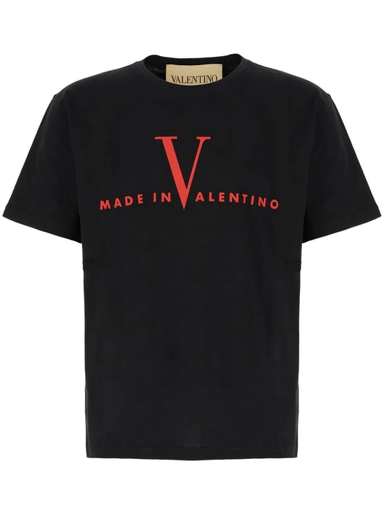 Valentino Black Short-Sleeve Red Graphic Cotton T-shirt
