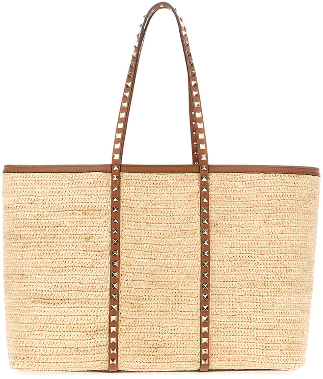 Valentino Valentino Garavani Raffia shopping medium Rockstud bag