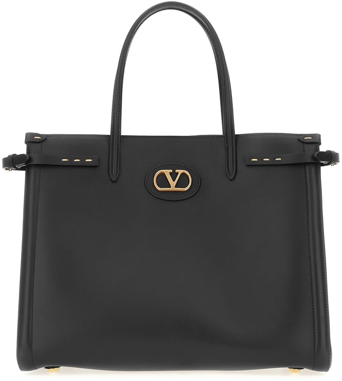 Valentino Valentino Garavani Black leather VLogo Signature shopping bag
