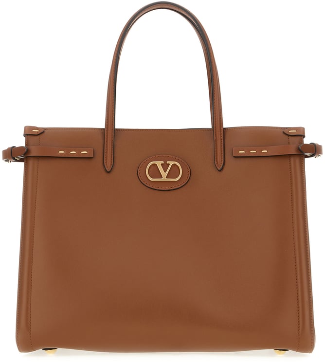 Valentino Valentino Garavani Brown leather VLogo Signature shopping bag