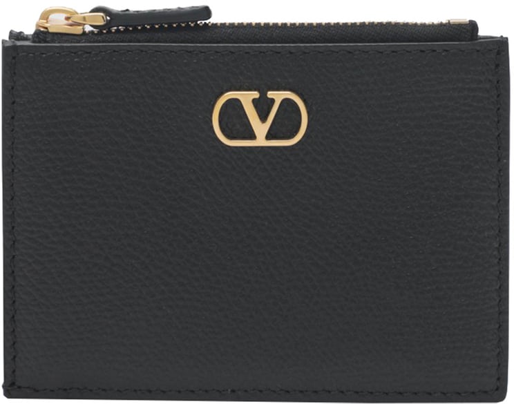 Valentino Black Vlogo Signature Textured Coin Case