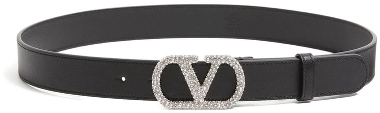 Valentino Black Vlogo Signature Crystal Buckle Belt