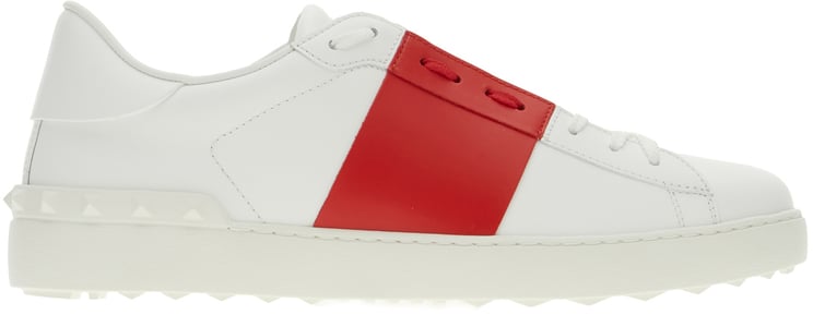 Valentino Valentino Garavani White leather Open sneakers with red band