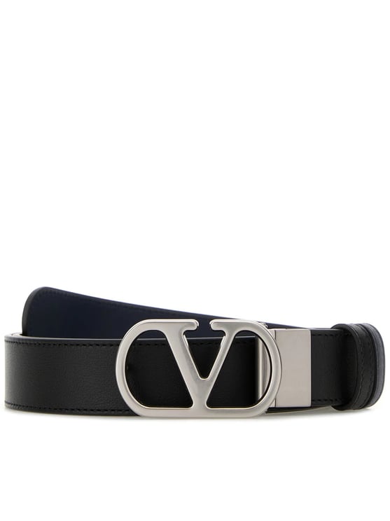 Valentino Black/Navy Reversible Leather V-Buckle Belt