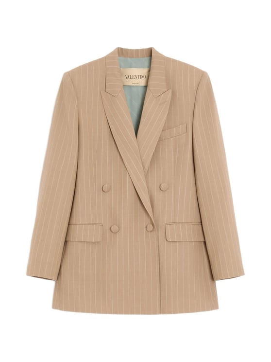 Valentino Double-Breasted Tailored Blazer with Pinstripes and Structured Shoulders
