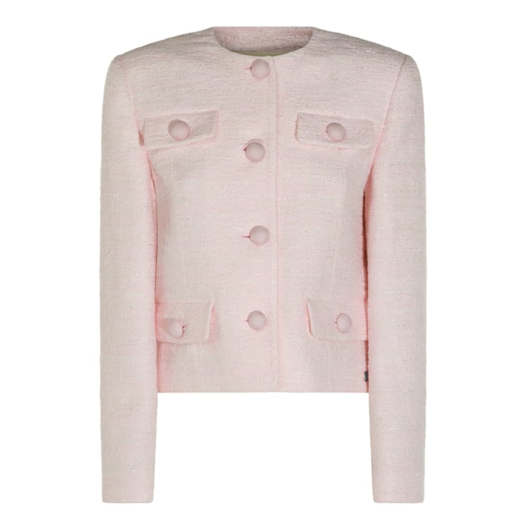 Valentino Textured Cropped Jacket with Flap Pockets and Button Detail