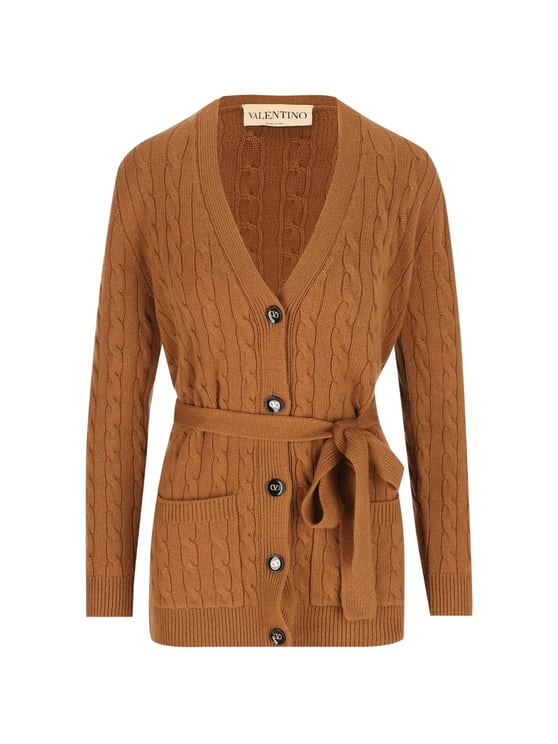 Valentino Classic Cable Knit Cardigan with Distinctive Buttons and Matching Belt