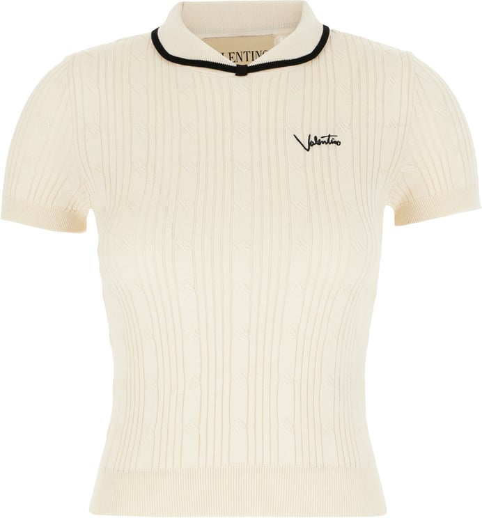 Valentino Valentino Garavani Ivory cotton blend polo shirt