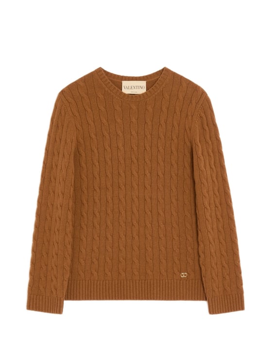 Valentino Cable-Knit Cashmere Crewneck Sweater