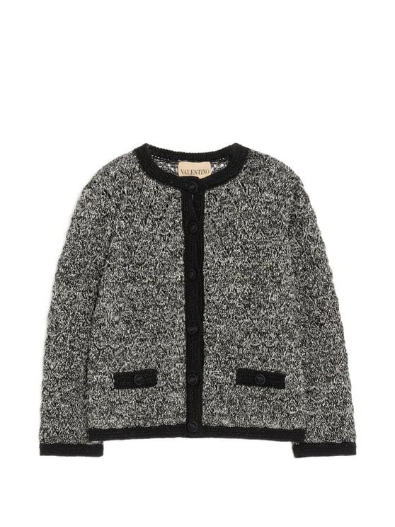 Valentino Textured Knit Jacket with Marled Pattern and Black Trim