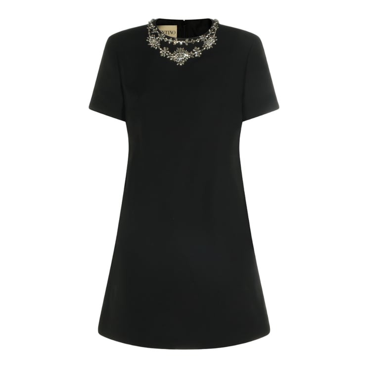 Valentino A-Line Mini Dress with Embellished Neckline and Concealed Zipper