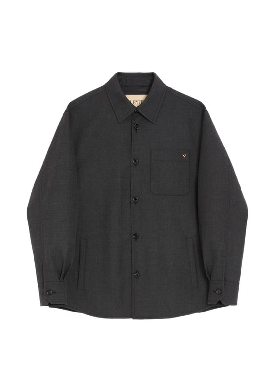 Valentino Boxy Grey Wool Jacket with Classic Collar and Metallic Detail