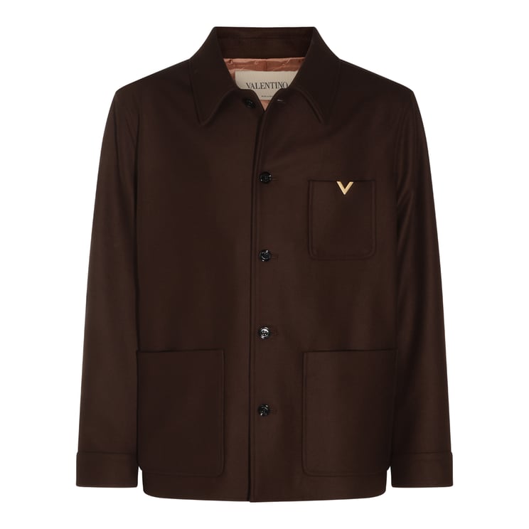 Valentino Brown Virgin Wool Jacket With Vlogo Signature