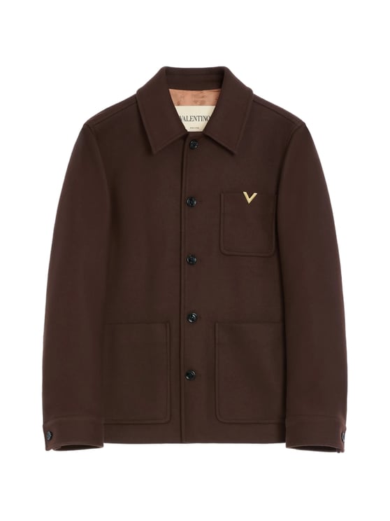 Valentino Boxy Wool Caban Jacket with Classic Collar and Metallic Detail