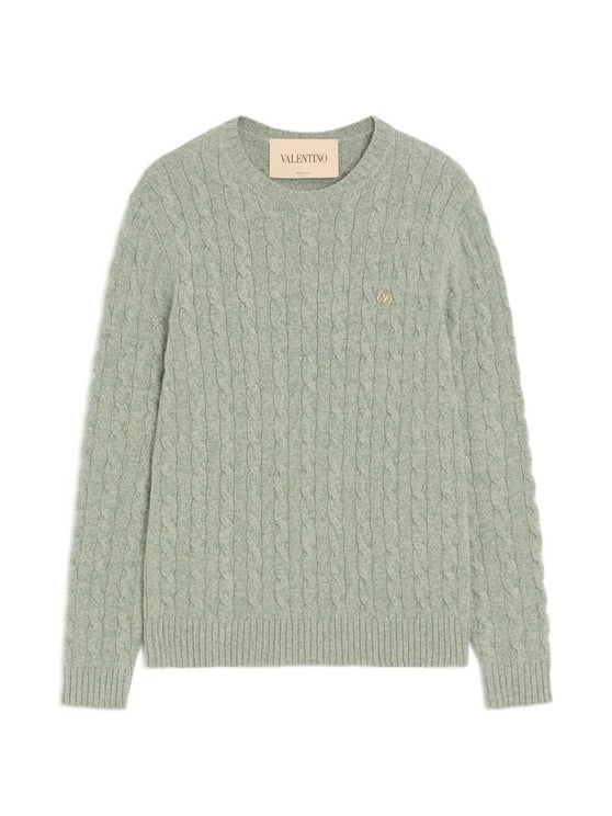 Valentino Cable Knit Wool Sweater with Classic Crew Neckline