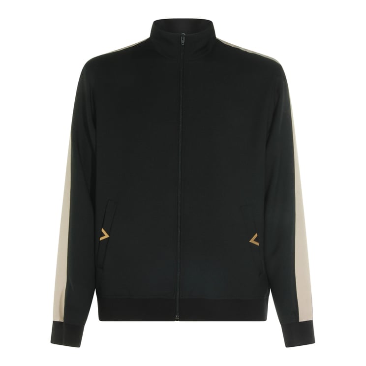 Valentino High Collar Black Sweatshirt With Zip Fastening And Gold Logo Accents