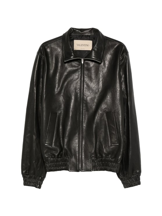 Valentino Nappa Leather Jacket with Front Zipper and Angled Pockets