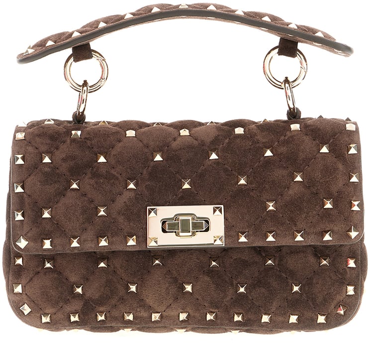 Valentino Valentino Garavani Chocolate Rockstud Spike suede handbag