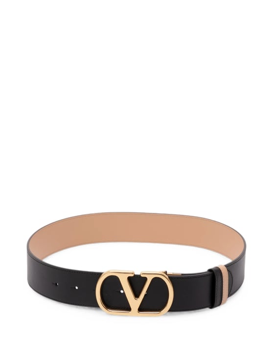 Valentino Reversible Calf Leather Belt with Gold-Tone V Logo