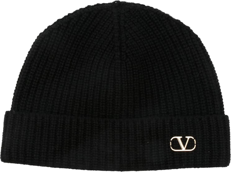 Valentino Ribbed Cashmere Beanie Folded Hat