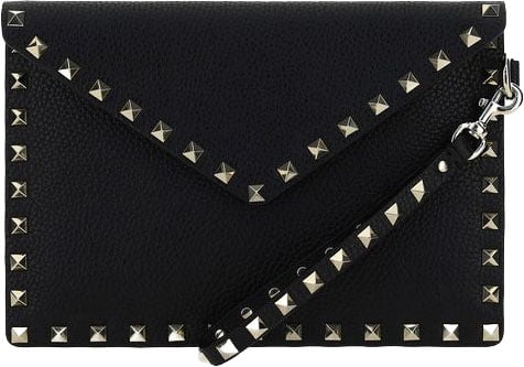 Valentino Garavani Valentino Garavani Black Calf Leather Bos Taurus Clutch Bag