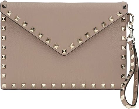 Valentino Garavani Valentino Garavani Beige Calf Leather Bos Taurus Clutch Bag