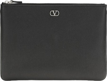 Valentino Garavani Valentino Garavani Black Calf Leather Bos Taurus Clutch Bag