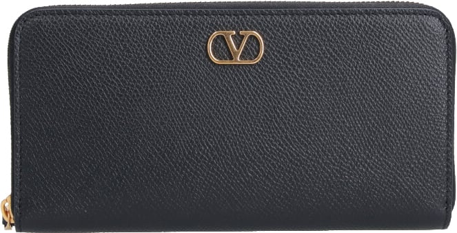 Valentino Garavani Black Vlogo Signature Zip Leather Wallet