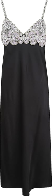 Valentino Garavani Floral Embellished Black Leather Midi Dress