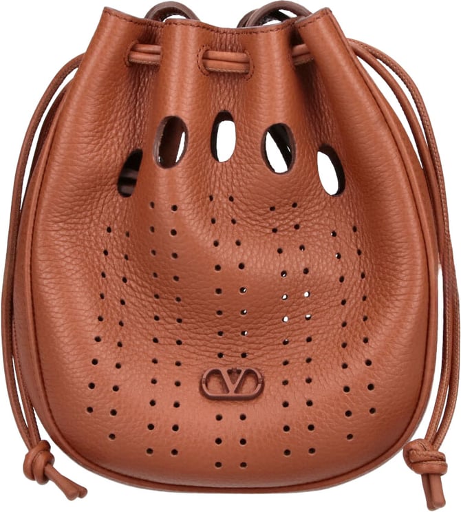 Valentino Garavani Brown VLogo Signature Perforated Leather Pouch
