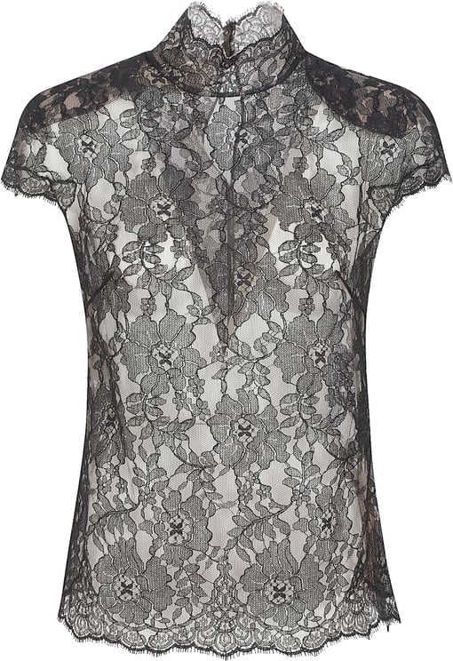 Valentino Garavani Intricately Patterned Sheer Lace Top with Scalloped Edges