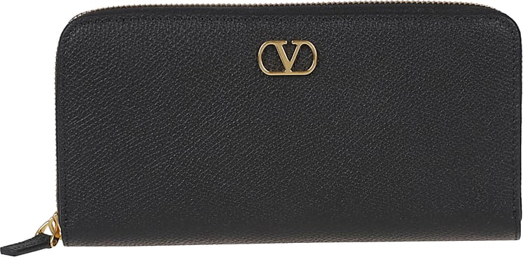 Valentino Garavani Textured Leather Zip-Around Wallet with Gold V-Logo