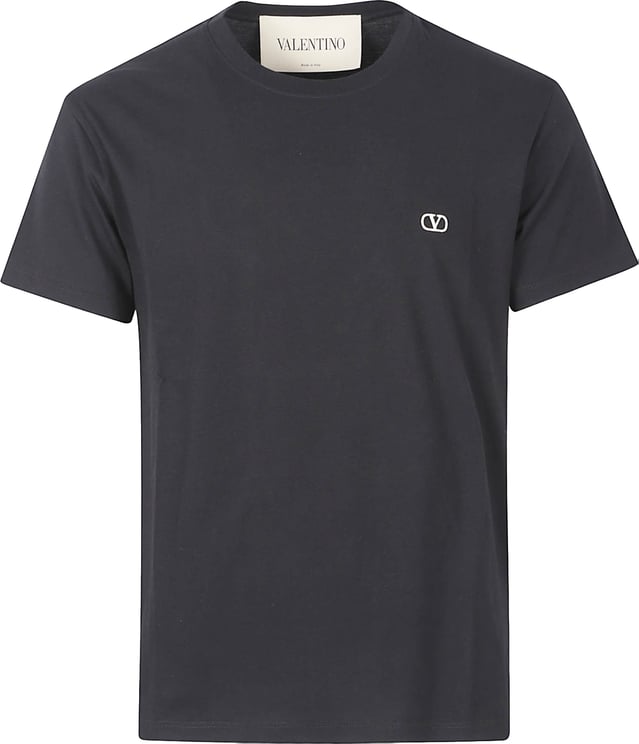 Valentino Garavani Black Cotton T-Shirt with VLogo Signature Embroidery