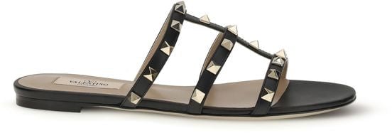 Valentino Garavani Valentino Garavani Black Calf Leather Bos Taurus Flat Sandals