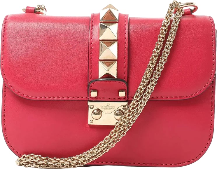 Valentino Garavani Valentino Rockstud Glam Lock Leather Chain Crossbody Bag in Pink