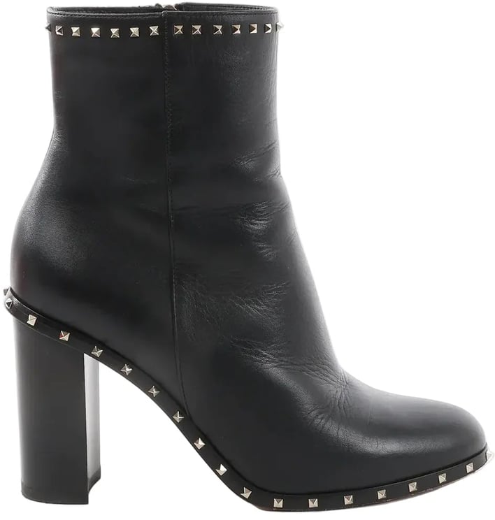 Valentino Garavani Valentino Garavani Rockstuds Leather Ankle Boots in Black, Size 37.5 EU