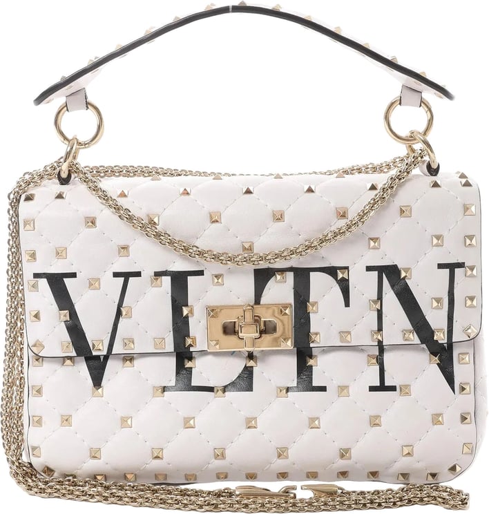 Valentino Garavani Valentino Rockstud Spike VLTN Chain 2Way Shoulder Bag in White
