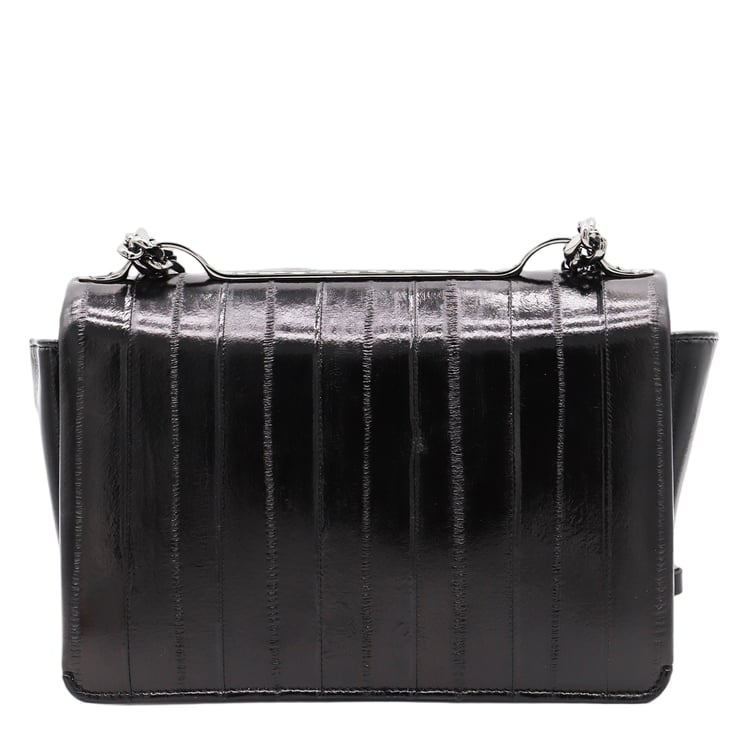 Valentino Garavani Rectangular Black Bag With Glossy Quilted Texture And Silver Emblem
