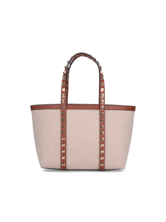 Valentino Garavani "Rockstud" Small Shopping Bag – Beige