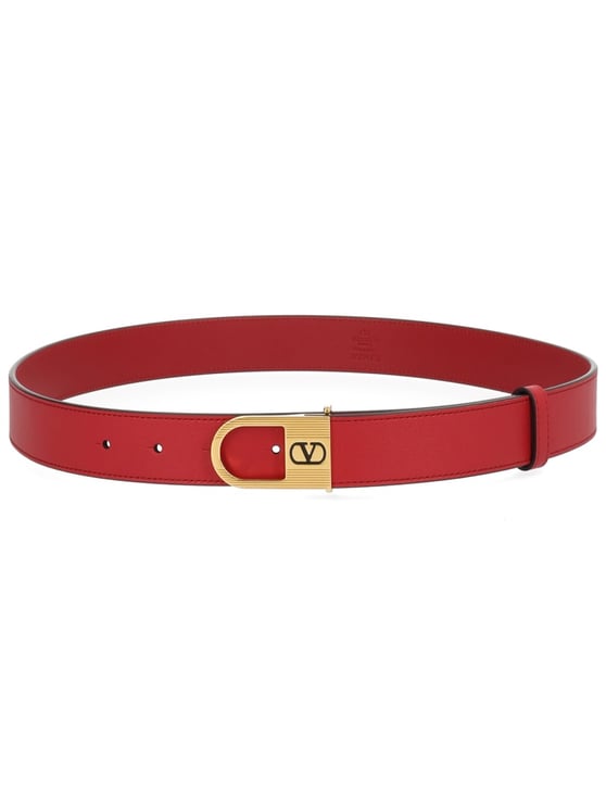 Valentino Garavani Vibrant Red Vlogo Signature Calf Leather Belt