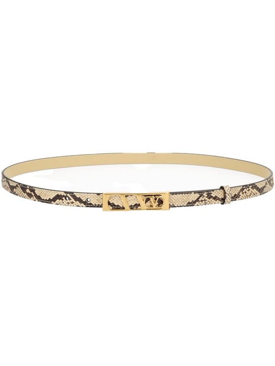 Valentino Garavani Neutral Vlogo Signature Leather Belt
