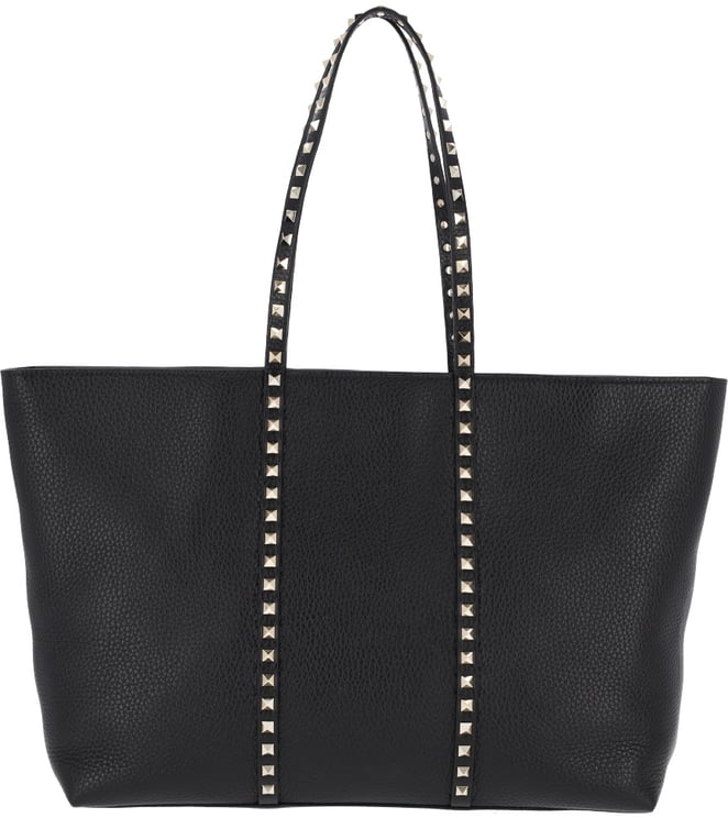 Valentino Garavani Black Rockstud Textured Leather Tote