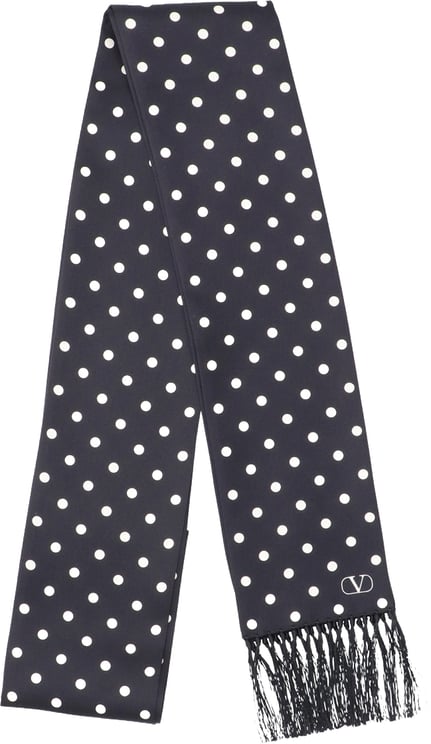 Valentino Garavani Black Polka Dot Silk Fringed Scarf