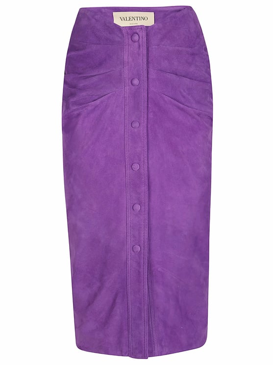 Valentino Garavani Knee-Length Goat Skin Leather Skirt with Gathered Detailing
